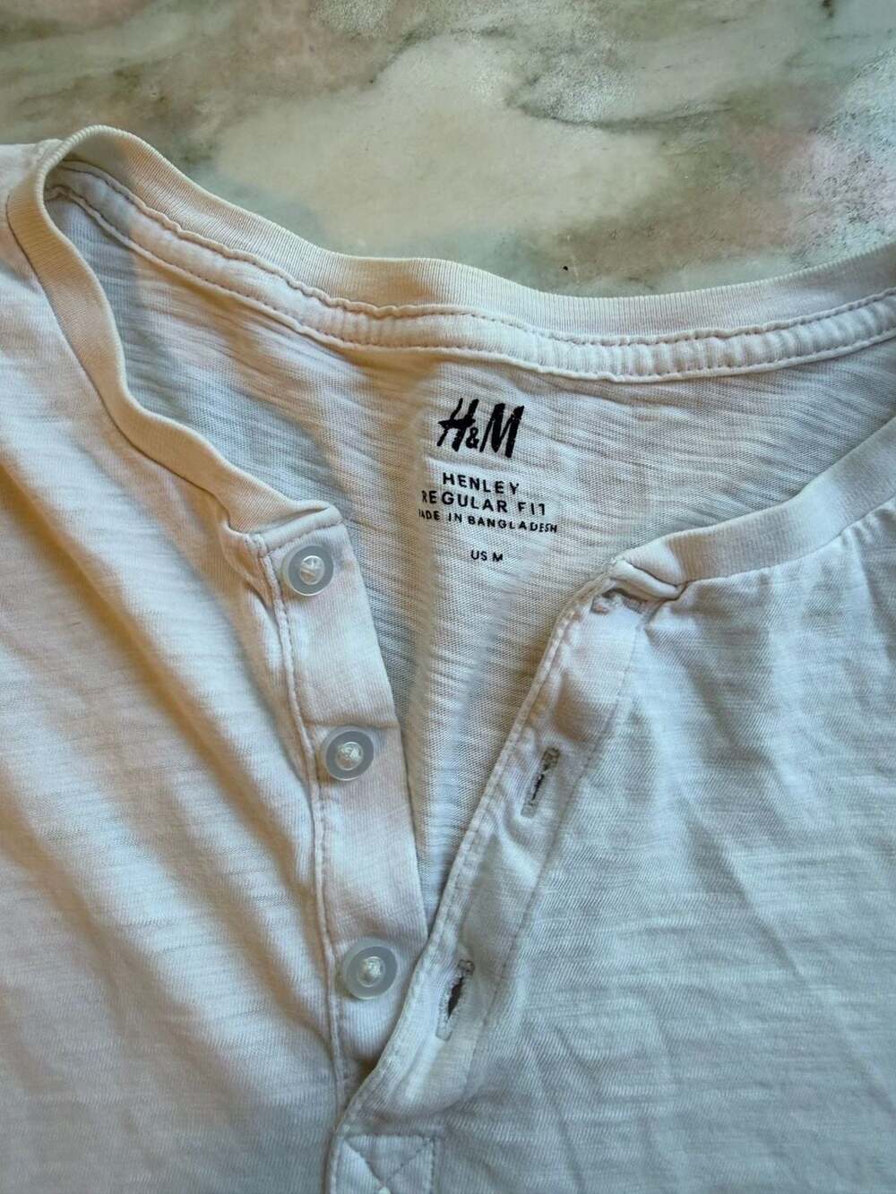 H&M White Henley Regular Fit Cotton T-Shirt Size M - Picture 4 of 7